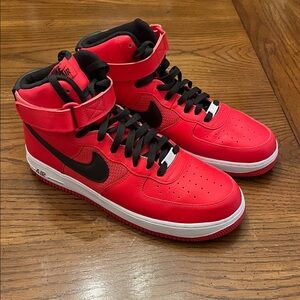 Nike Air Force 1 Red and Black Custom High-Top Sneakers, size 11